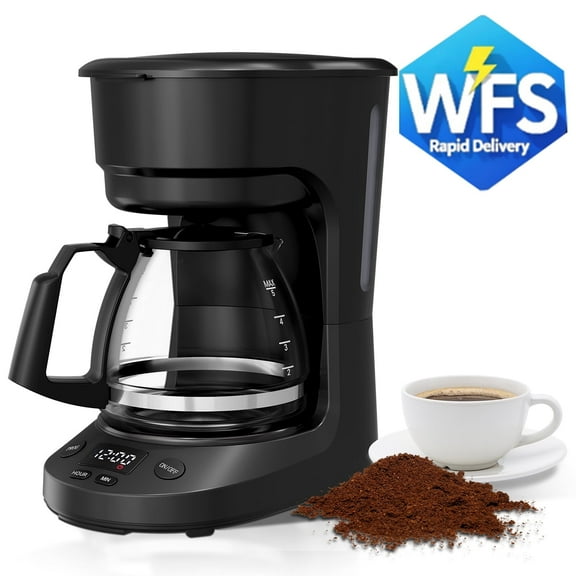 WAA 5 Cup Drip Coffee Maker,Programmable Delay Brew,Auto Shut-Off,Reusable Filter 25oz Tank,Black