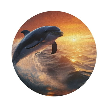 

Lukts Sunset Dancing Dolphin Leather Drinks Coasters Set of 4 Suitable or Drinks Furniture Protection and Easy Clean up