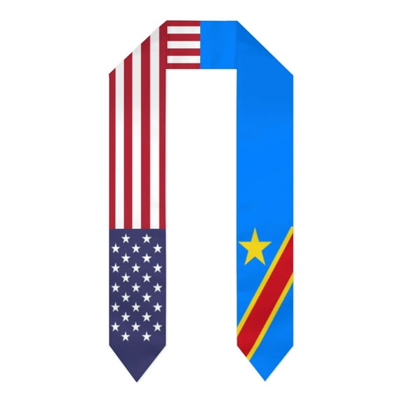 Democratic Republic of Congo & USA United States Flag Shawl Sash Stole Graduation Shawls Wraps Scraf For International Study