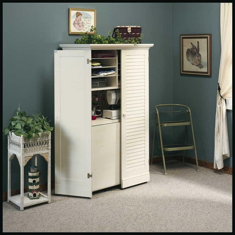 Sauder Harbor View 2-Door Crafting/Sewing Storage Cabinet With Fold-Out  Table, White