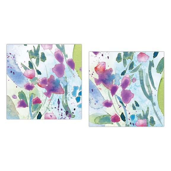 Beautiful Watercolor-Style Purple and Teal Wildflower Floral Print Set; Two 12x12 Poster Prints