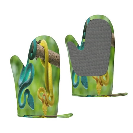 

Junzan Blue Viper And Yellow Viper Snake for Oven Mitts 2 Piece Set BBQ Gloves Grilling Gloves Heat Resistant Oven Gloves Kitchen Silicone Oven Mitts for Barbecue/Cooking/Baking