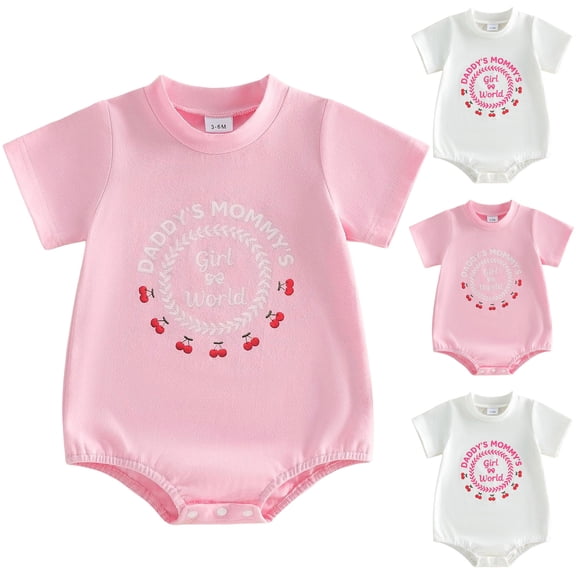 Faraee Infant Baby Girl Summer Bubble Romper One Piece Newborn Short Sleeve Jumpsuit Toddler Oversized Bodysuit Clothes Pink 6-12 Months
