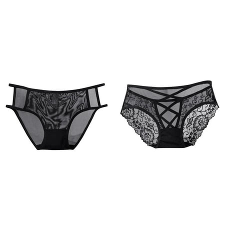 (2-Pack) Kcodviy Womens Underwear Black Variety Underwear for Women Lace Panties High Waisted Women s Thongs Variety Pack Plus Size Ladies Brief Panties Satin for Women