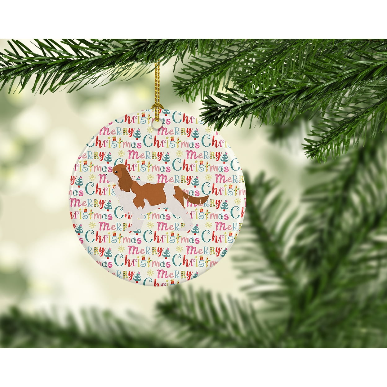 Cavalier King Charles Spaniel Merry Christmas Ceramic Ornament 2.8 in x 2.8 in