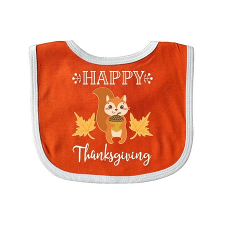 Cute Happy Thanksgiving Woodland Squirrel Baby Bib Orange/White One
