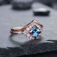 thumbnail image 5 of Princess Cut Alexandrite Engagement Ring Set 14K Rose Gold Floral June Birthstone Moissanite Promise Wedding Bridal Set, 5 of 5