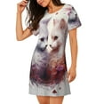 thumbnail image 2 of Haiem White Red Cat Couple Print Women’s Short-sleeved Nightdress – Comfortable and Loose-Fit Sleepwear, Soft Cotton Sleep Shirt for Relaxing, Casual Nightdress, 2 of 6