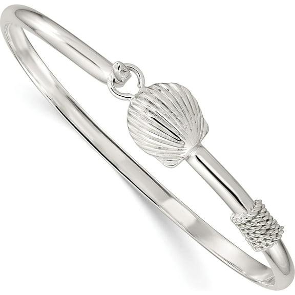Sterling Silver Polished Shell Bangle (7.5 X 29) Made In India qb909