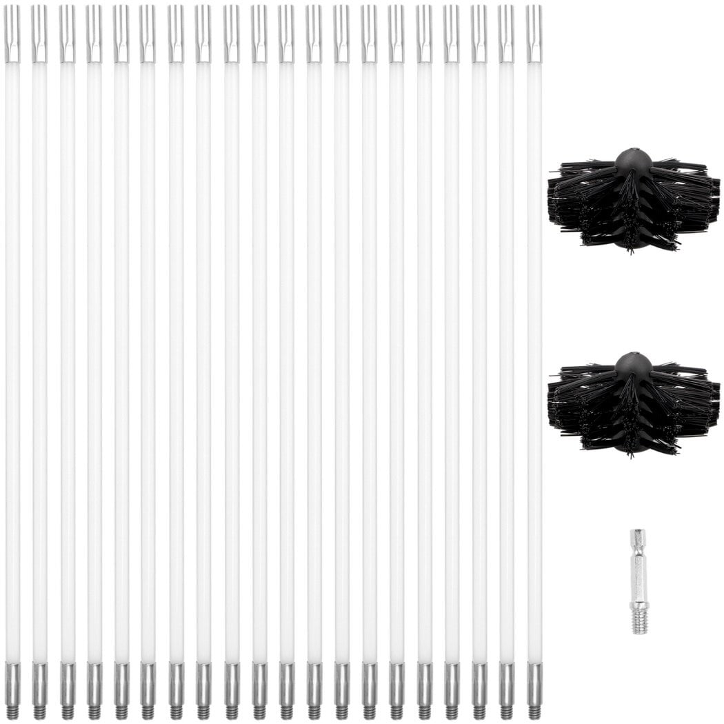 Chimney Cleaning Brush Kit, 23PCS Chimney Sweep Kit, Duct Vent Cleaning Tool with 20 Flexible Rods, 2 Brush Heads, 1 Drill Connector, Cleaning Brush for Dryer Vents, Fireplaces, Fume Hoods