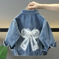 thumbnail image 2 of Little Big Girl Denim Jacket with Lace Bowknot Long Sleeve Button Up Jean Coat Casual Spring Autumn Outerwear (1 Years, White), 2 of 7