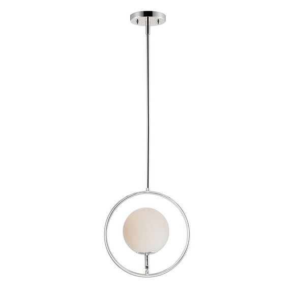 ET2 Lighting E12519-92PN Revolution-1 Light Mini Pendant-11 Inches Wide by 12 inches high, Polished Nickel Finish with Satin White Glass