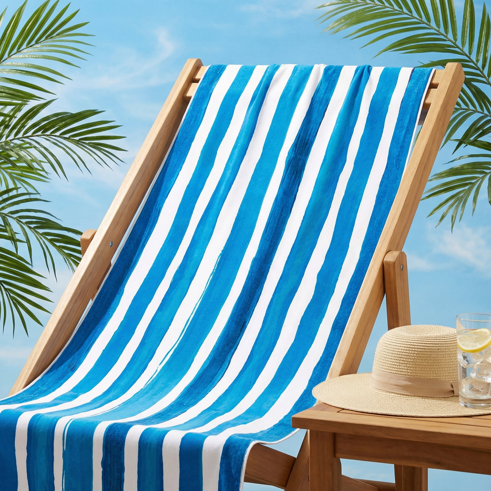 Unique Bargains Striped Absorbent Beach Towel 2 Pack Blue 63"x31"