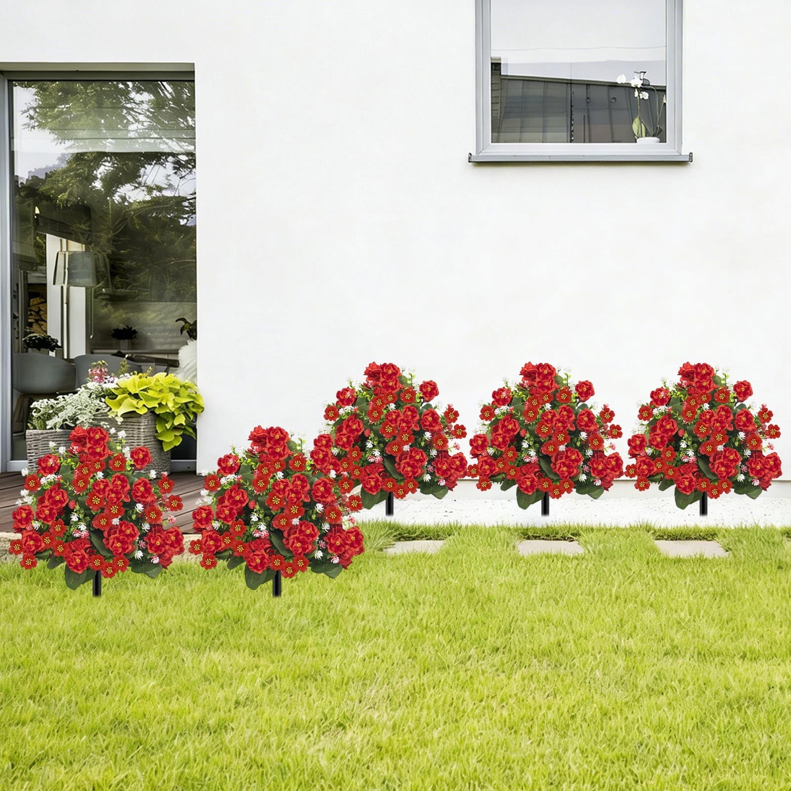 Roiihwy Artificial Summer Flowers Outdoor Decorations Fake Flowers plants, Silk Flowers for Wedding Decor, UV Resistant Wildflowers Bouquet for Home plantser Porch Patio Yard Decor(Red)