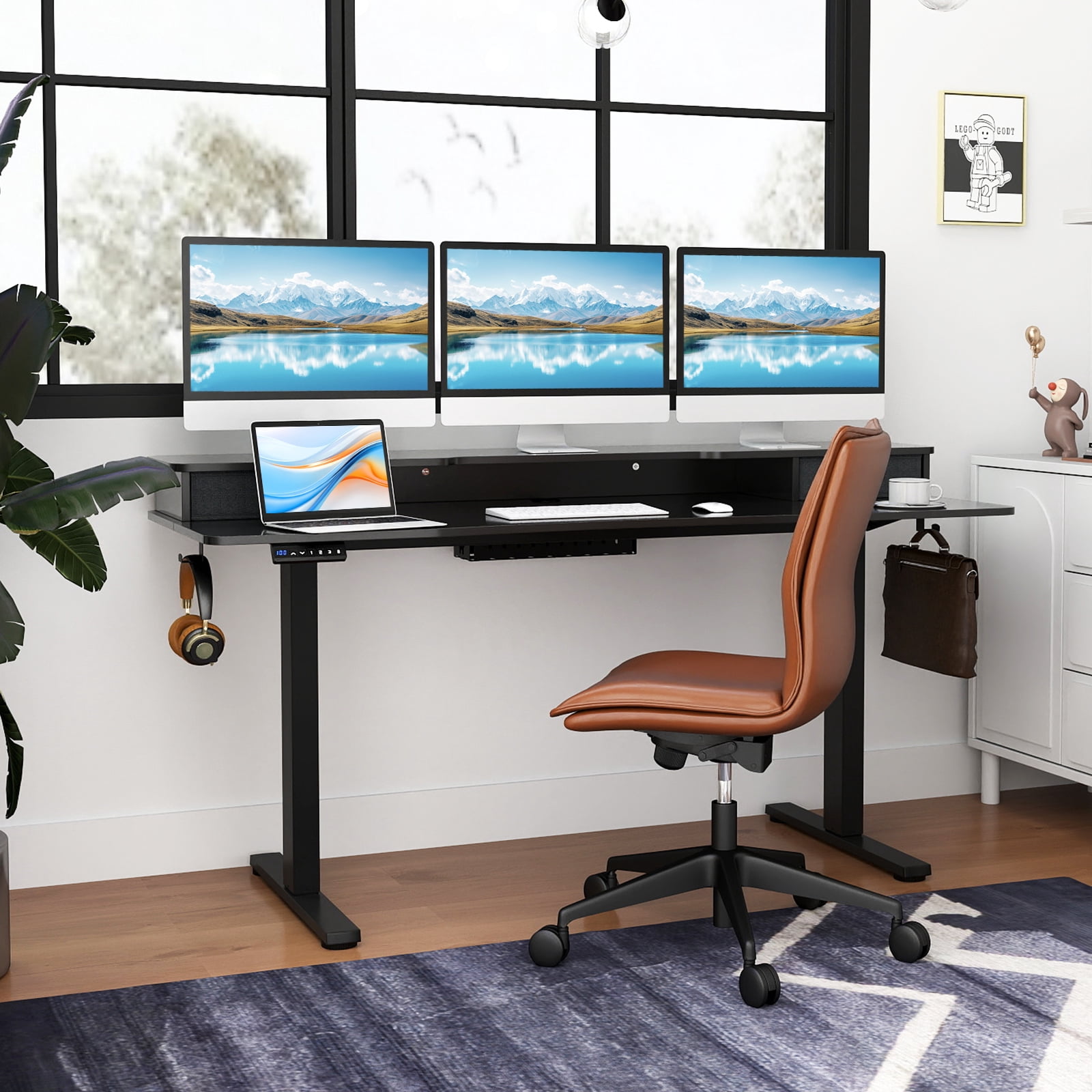 Topbuy 63" x 24" Standing Desk with Drawers Electric Stand-up Desk with Monitor Stand Black