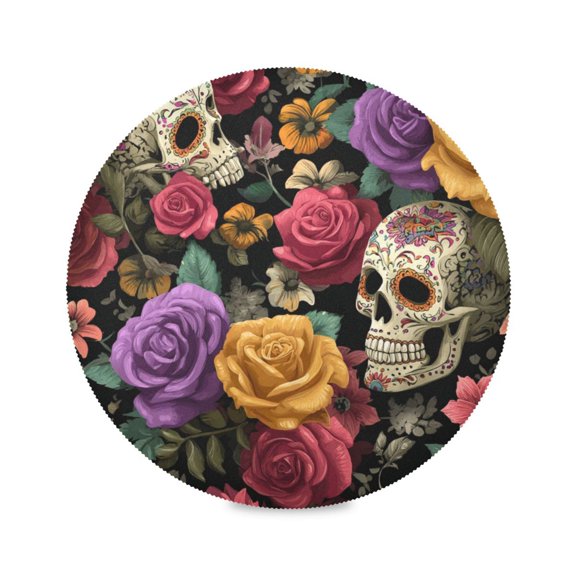 Round Placemat Heat Resistant & Wrinkle-Free Dining Table Decor Placemat For Home & Weddings Sugar Skulls
