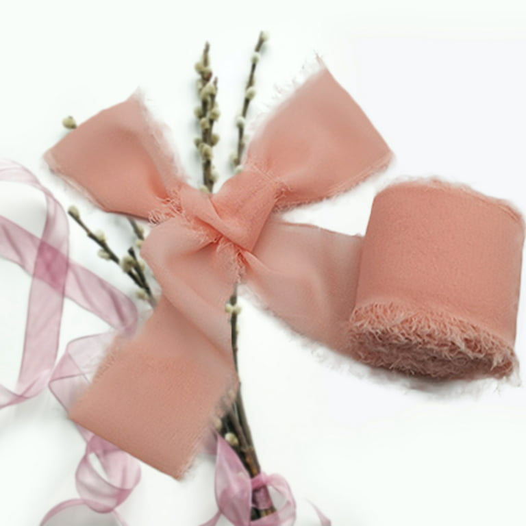 1 Roll 5M Ins Pink Hand Tearing Silk Ribbon Lace Wedding Bouquet Bandage  Lace Chiffon Ribbons DIY Fabric Clothing Accessories - AliExpress