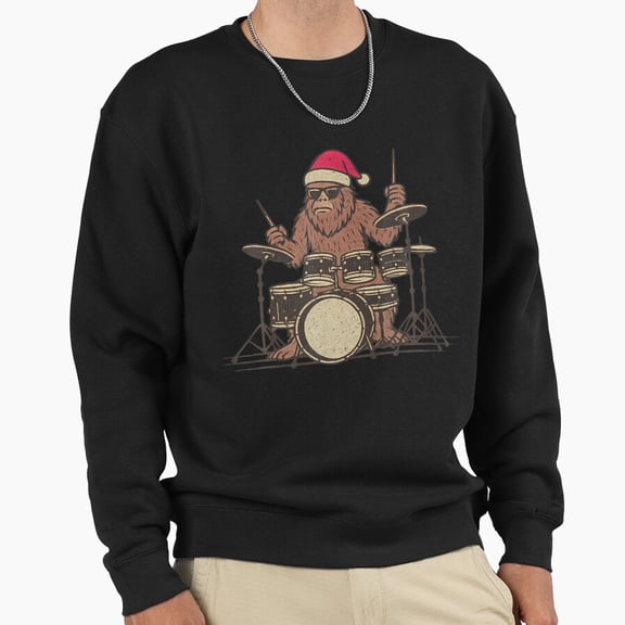 Drummer Christmas Funny Sasquatch Unisex Sweatshirt Retro Vintage Music Holiday Graphic G6683, Up to Size 5XL