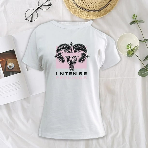 Camiseta con hombros descubiertos para mujer, camiseta tipo túnica, ropa informal, ropa para niñas, camisetas cómodas con cuello redondo estampadas a SG