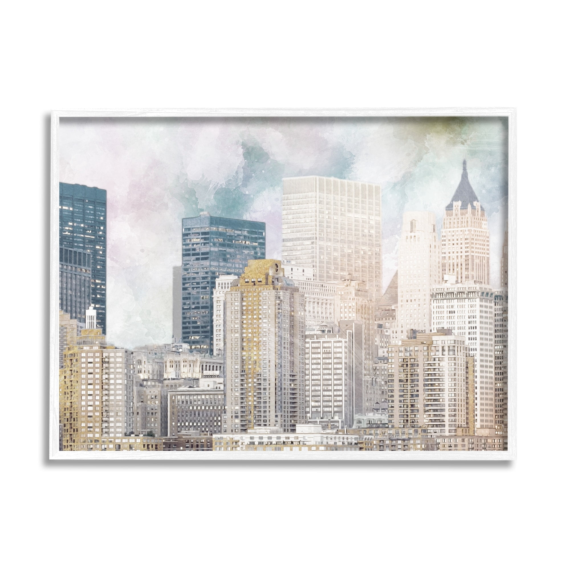 Stupell Industries Layered Pastel Cityscape Buildings City Skyline Architecture Graphic Art White Framed Art Print Wall Art, Design by Marcus Prime