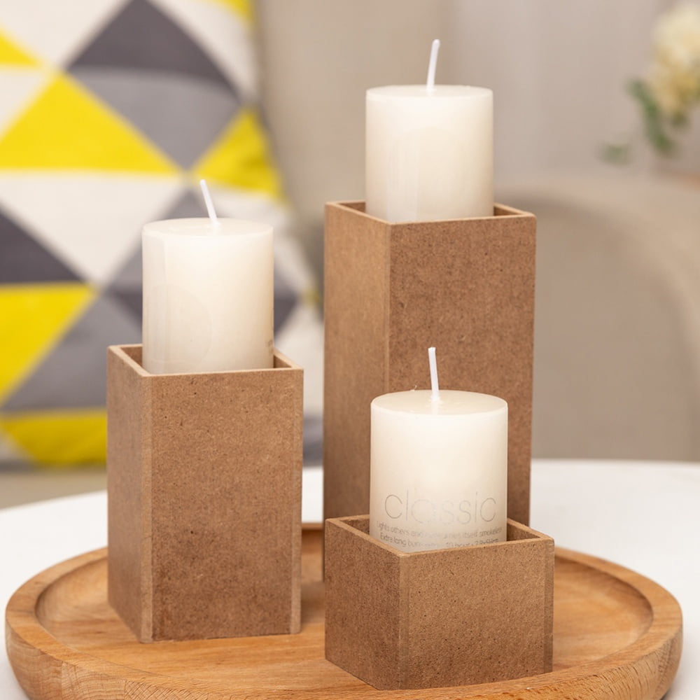 VOSAREA Wooden Tealight Holder Square Tealight Candle Stand Decorative Table Desk Candle Holder Dining Candle Rack for Home Party Banquet 
