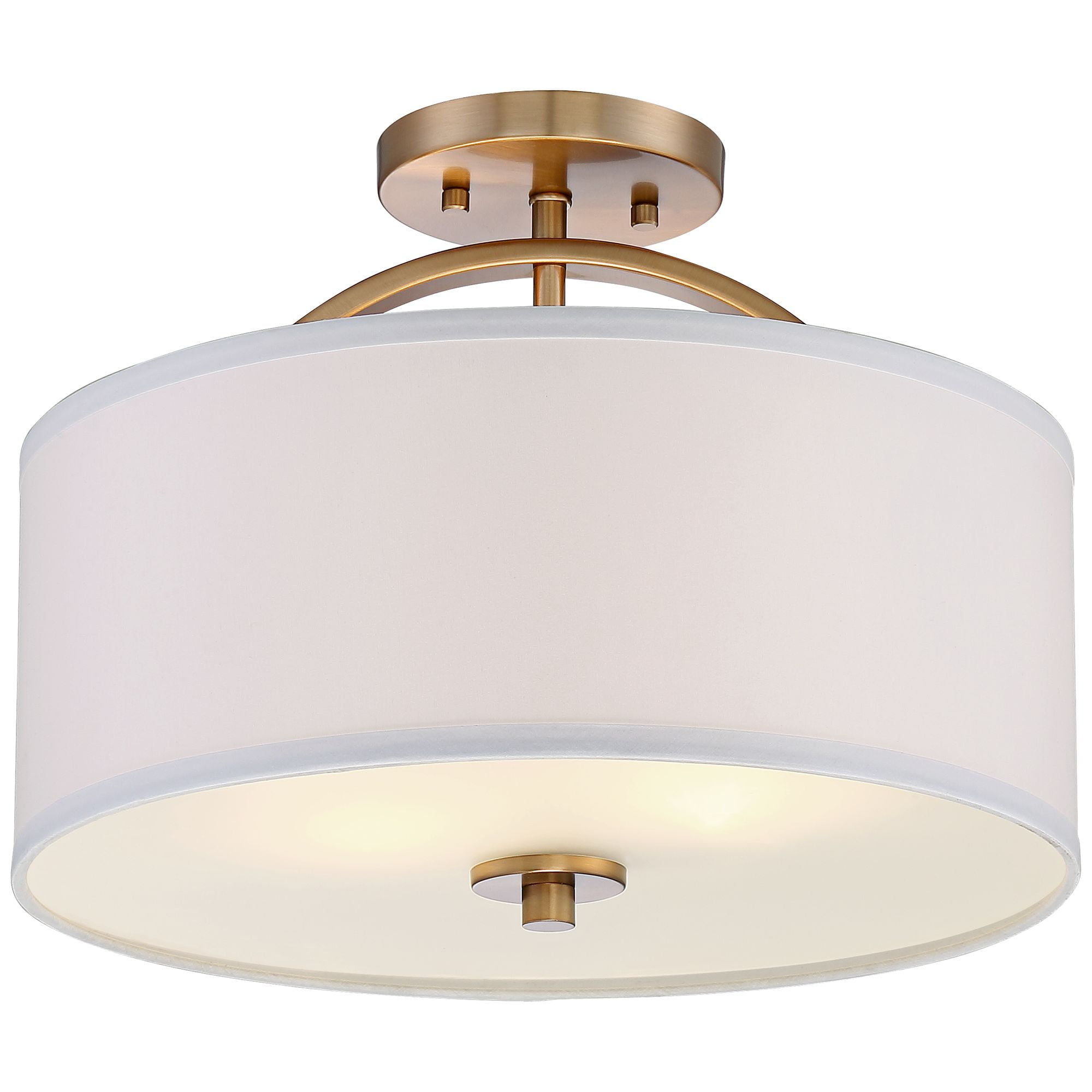 Possini Euro Design Halsted Modern Ceiling Light Semi Flush Mount Fixture 15" Wide Warm Brass 2-Light Oatmeal Linen Drum for Bedroom Living Room House