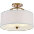 thumbnail image 4 of Possini Euro Design Halsted Modern Ceiling Light Semi Flush Mount Fixture 15" Wide Warm Brass 2-Light Oatmeal Linen Drum for Bedroom Living Room House, 4 of 6