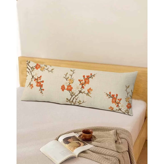 Plum Blossom Throw Pillow Cover,Rustic Spring Tree Branches Flower Buds Rectangle Decorative Pillow Case Protector Soft Cushion Cover Lumbar Pillowcase for Couch Sofa Bedroom Car Decor 20x54 Inch