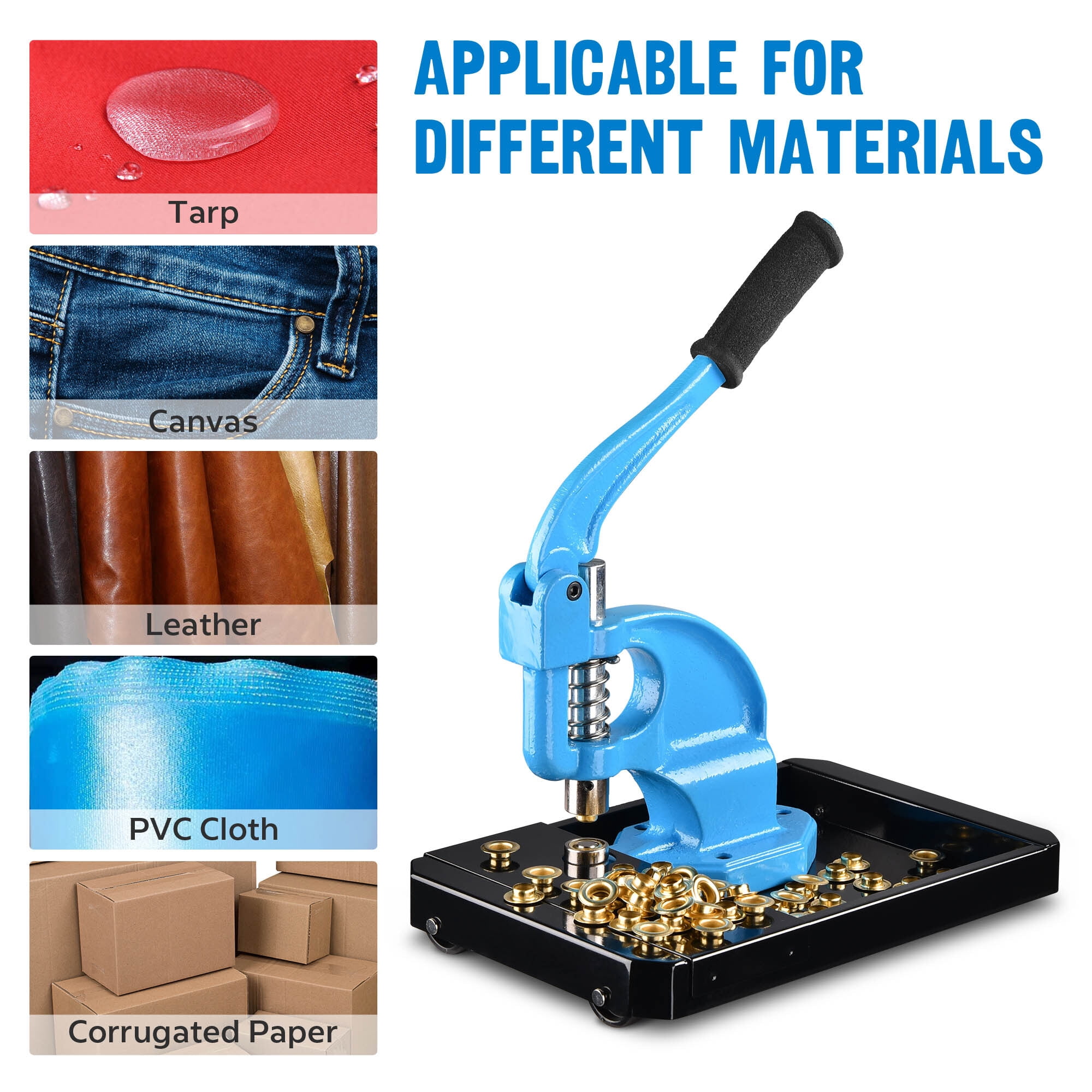 Yescom Grommet Tool Kit with Rolling Base 900 pcs Eyelets Washers #0/#2/#4 Die Leather Hole Punch Set Hand Press Machine