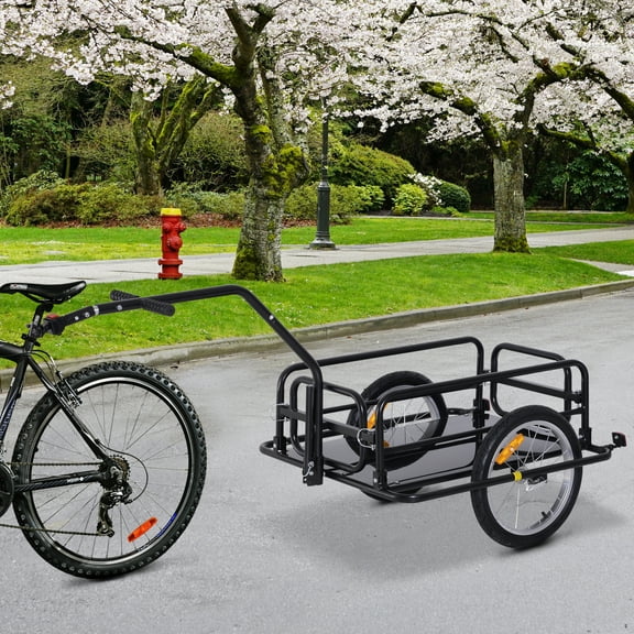 Aosom Foldable Bike Cargo Trailer Cart with Hitch, 88 lbs. Capacity, Black