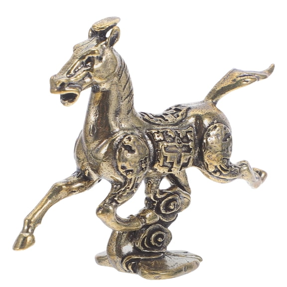 TITINICE Golden Brass Horse Collectible Sculpture with High Craftsmanship for Office Desk and Tea Pet