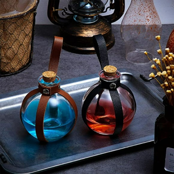 Sentmoon Deals of the Day Clearance Prime Cork Potion Bottle Witch And Magician Dark Cork Potion Bottle Round Spherical Glass Bottle With Medieval Knight Leather Belt For Cosplay Accessories , 250 Ml
