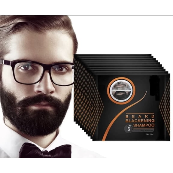 Black Beard Coloring for Men - Instant Darkening Shampoo for Beard, Mustache, Sideburns, and Facial Hair (10 Pack)
