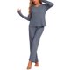 thumbnail image 2 of INSPIRE CHIC Pijamas de mujer Waffle Suave Conjunto de sudadera de manga larga V Cuello Otoño Invierno Ropa de casa L Azul, 2 of 5
