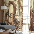 thumbnail image 4 of Vintage Octopus Semi Sheer Curtains 72 Inch Length 2 Panels Set, Beige Nautical Coastal Retro Sheer Kitchen Curtain Privacy Voile Window Curtain for Living Room Bedroom Rod Pocket Drapes, 4 of 7