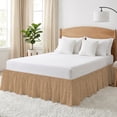 thumbnail image 3 of Tan Linen Bed Skirt Queen Size 16 Inch Drop, Rustic Boho Natural Sand Fiber Adjustable Elastic Dust Ruffles Bedskirt for Queen Bed Wrap Around Pleated Mattress Frame Cover, 3 of 9