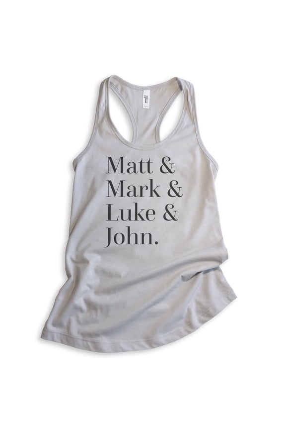 Matt, Mark, Luke, And John Disciples Tank Top, Ladies Racerback Tank, Christian Bible Religious Faith Tank, Silver Gray, Small