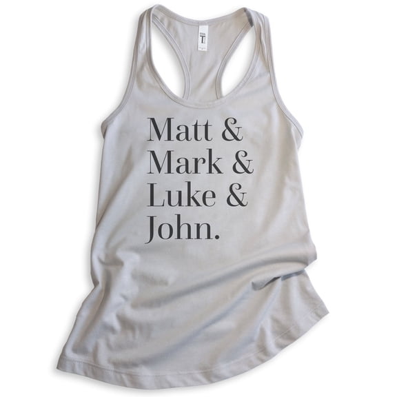 Matt, Mark, Luke, And John Disciples Tank Top, Ladies Racerback Tank, Christian Bible Religious Faith Tank, Silver Gray, Medium