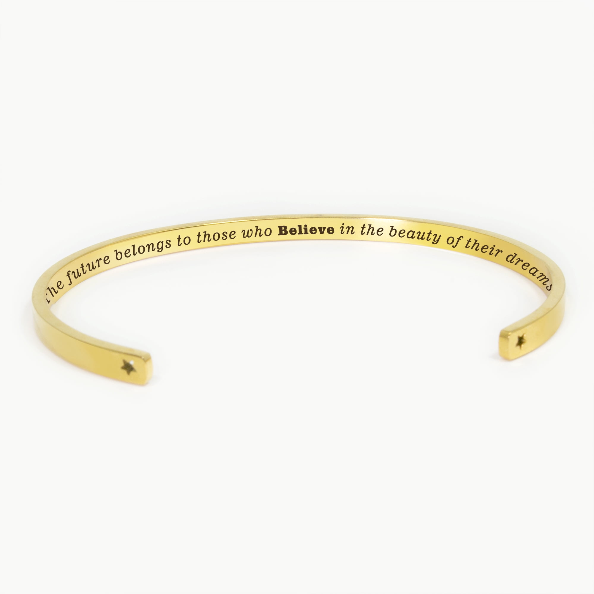 "The future belongs to…" Gold Stainless Steel Graduation Theme Hidden Message Gift for Her Cuff Bracelet with Gift Set