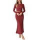 thumbnail image 2 of Conjuntos de punto de 2 piezas INSPIRE CHIC para mujer, con mangas largas, top corto, falda maxi de cintura alta estilo sirena, conjuntos de moda XL en rojo, 2 of 6