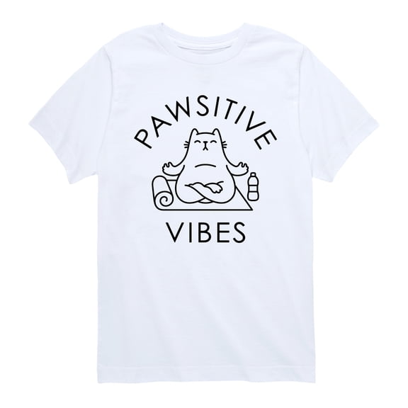 Instant Message - Pawsitive Vibes Yoga Cat - Youth Boys Short Sleeve Graphic T-Shirt