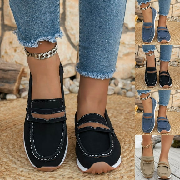 Miluxas Women's Comfortable & Lightweight Leather Loafers Cute Flats Shoes Business Casual Dress Shoes Work office Everyday Walking Shoes Khaki 9.5(43)