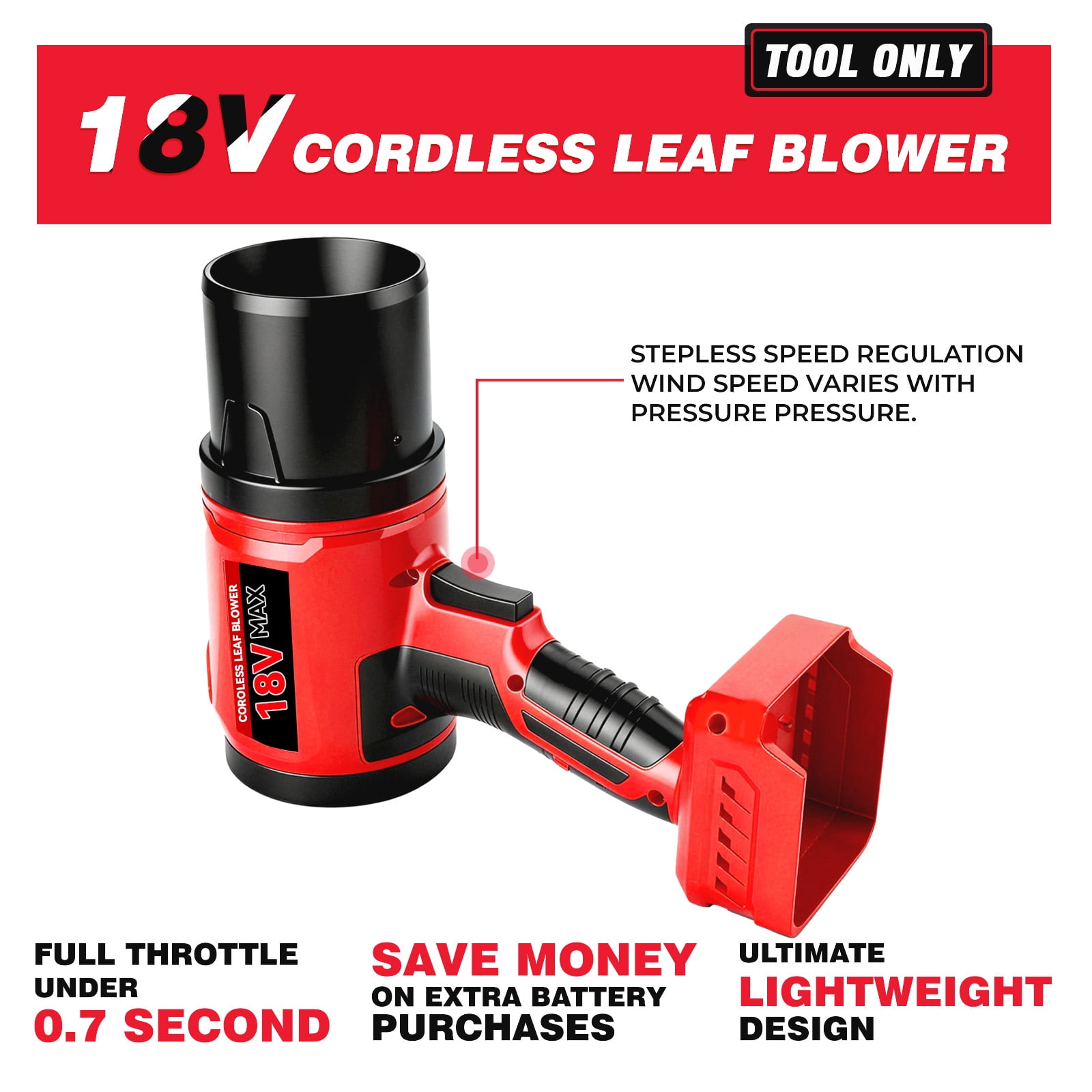 Cordless Leaf Blower for Milwaukee m18 Battery, 720-CFM 180-MPH Handheld Electric Dust Blower with Light, Battery Powered Leaf Blowers for Keyboards Patio Rain Snow Removal (Battery Not Included)