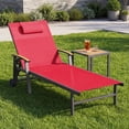 thumbnail image 3 of Harbweb Outdoor Chaise Lounge Chair , 5-Position Adjustable Sun Tanning Chair with Pillow, Aluminum Patio Lounge Chair with Wheels & Armrests for Garden, Beach, Patio, Pool, Red, 3 of 8