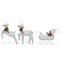 Benjara 7pc Outdoor 140 LED Light Christmas Reindeer and Sleigh, Silver