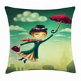 thumbnail image 1 of Fantasy Throw Pillow Cushion Cover, Cartoon Fairy Tale Nanny with Magical Umbrella and Bag Flying over London Skyline, Decorative Square Accent Pillow Case, 18 X 18 Inches, Multicolor, by Ambesonne, 1 of 2