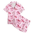 thumbnail image 4 of Toddler Silk Satin Pajamas Set Heart Print Short Sleeve Button Down Shirt Top and Shorts Set Holiday Pjs Toddler Cute Pjs for Girls 4-5 Years, 4 of 4