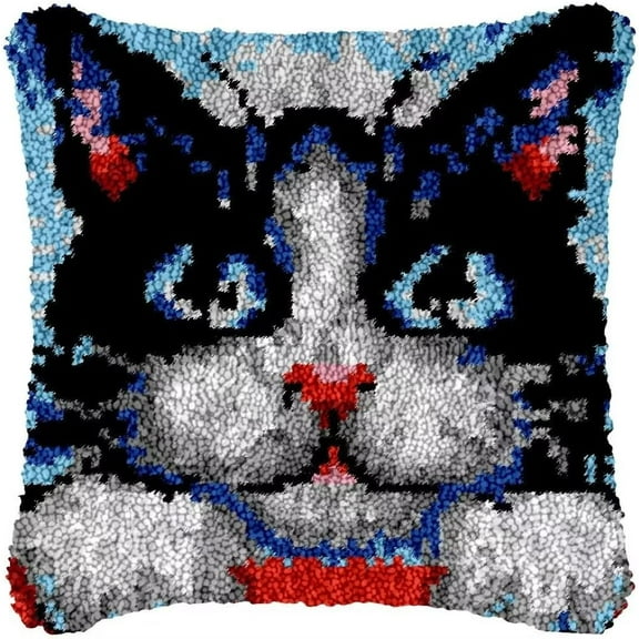 ShowNiceArt Cute Black cat | Latch Hook Pillow Kits, DIY Needlework Pillow Cover Sofa Cushion 50×38cm/20*15in