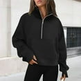 thumbnail image 1 of Stand Collar Fall Clothes Half Zip Women Solid Color Daily Outfit (Coffee XL), 1 of 6