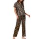 thumbnail image 4 of Conjunto de pijama de satén para mujer INSPIRE CHIC, top de manga corta y pantalones de seda con flores, 2 piezas, color marrón, 4 of 6